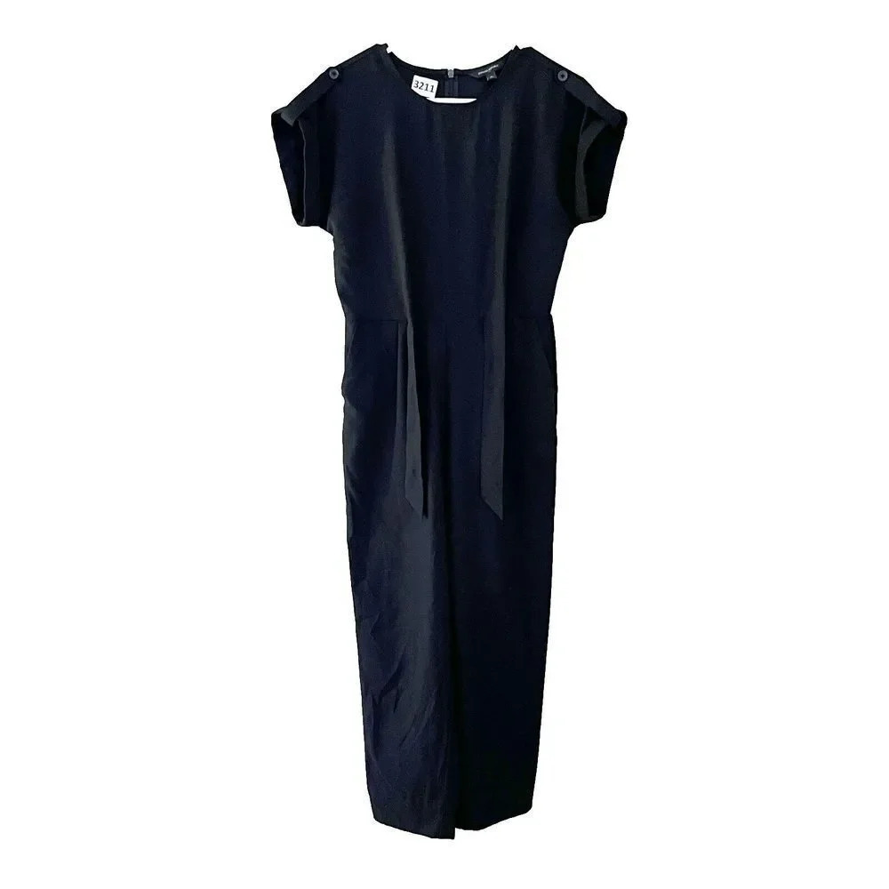 Banana Republic Womens Black Jumpsuit Size 0 Classic Roll Tab Sleeve Tie Waist